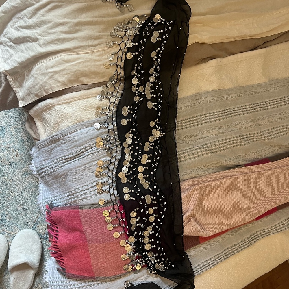 Belly Dance Hip Scarf with Silver Accents